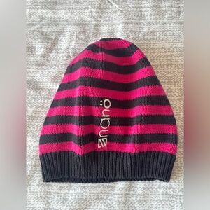 Nano Kids Striped Knit Beanie in Hot Pink and Black